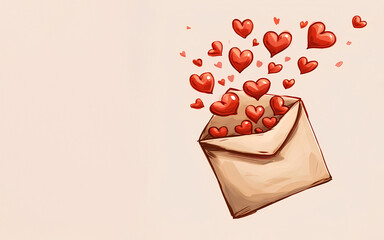Valentine's day love letter with hearts flying out of it.