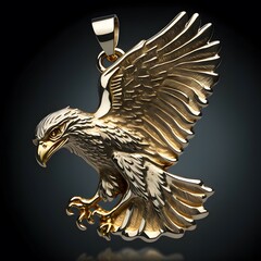a sample of sterling silver pendant of an eagle, flying, golden