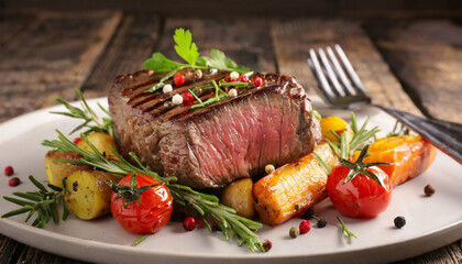 Succulent fillet steak and roast vegetables. 
