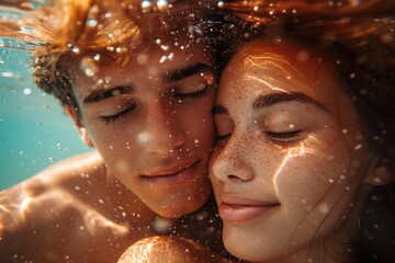 Young couple under the water