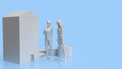 The couple and house for earn concept 3d rendering.