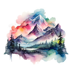 fantasy landscape watercolor painting northern lights generative AI