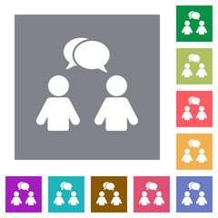 Two talking persons with oval bubbles solid square flat icons