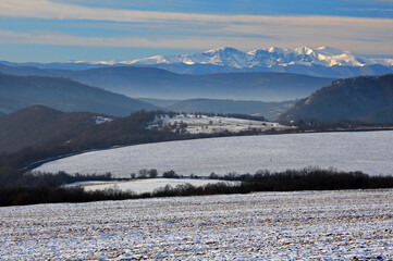 Winter hilly landscspe in January