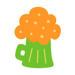 Saint Patricks day mug of beer. Traditional Irish holiday celebration drink isolated on white background. Cartoon vector illustration