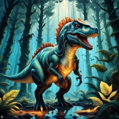 Wandcirkels aluminium tyrannosaurus rex dinosaur cartoon illustration © Finn