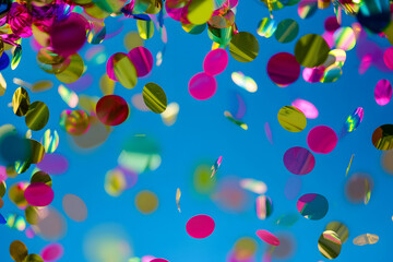 Konfettifest: Ein lebhaftes Bild zeigt eine fr&ouml;hliche Vielfalt von Konfetti in unterschiedlichen Farben und Formen, eine lebendige Darstellung festlicher Freude und Feierlaune