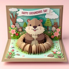 Happy groundhog day paper card. February holiday banner