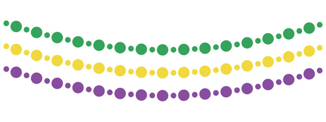 hanging mardi gras bead garlands, purple, gold, green beads, vector border, simple decorative element for card, carnival or celebration © Liena