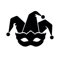 mardi gras black logo, jester hat and carnival mask silhouette vector icon © Liena