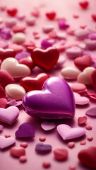 Obraz premium Valentines background. Purple Heart Surrounded by Hearts - Love-themed Gift for Your Loved Ones