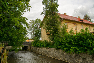 Fototapeta na wymiar Stream in Poprad in the city in Slovakia