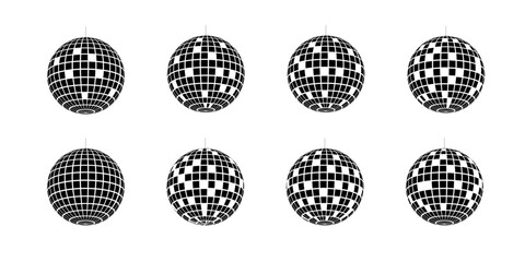 Set of party discoballs. Vintage nightclub bright spheres. Nigh club glitterballs with pixel texture. Vintage mirrorballs in 70s 80s 90s discotheque style