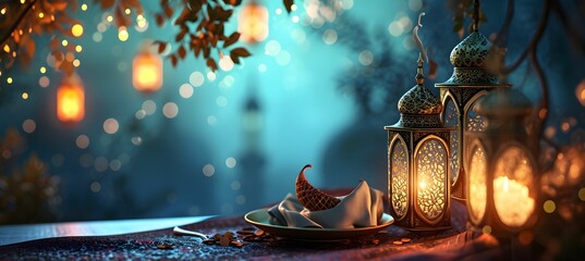 Enchanting Ramazan - Dreamy Islamic Wallpapers in the Style of Aykut Aydogdu, with Realistic Lighting and Romantic Compositions - obrazy, fototapety, plakaty