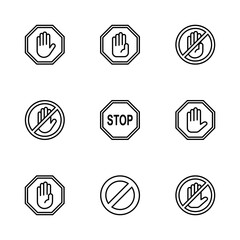 Stop icon set. stop road sign. hand stop icon vector