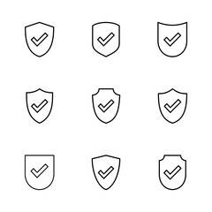 Shield check mark  icon set. Protection approve sign. Safe icon vector - obrazy, fototapety, plakaty