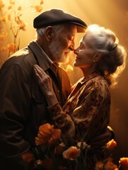 Fototapeta premium Old lovers, eternal love. The timeless love story of old lovers who have stood the test of time with devotion, affection, and memories