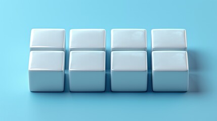 A group of white cubes sitting on top of a blue surface.