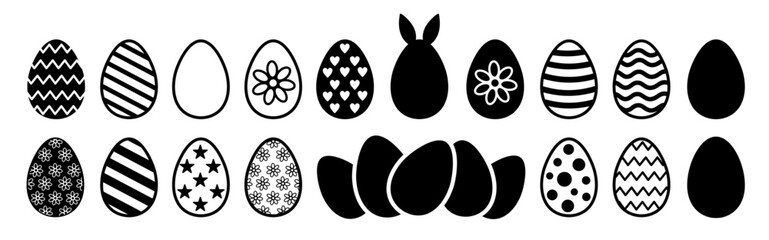 Set of black Easter eggs flat design on a transparent background. Vector illustration
