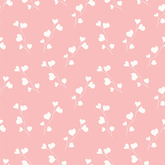 Seamless pattern with twigs with hearts in soft pink color. Design for scrapbooking, cards, paper goods, background, wallpaper, wrapping, fabric and more. Vector illustration
