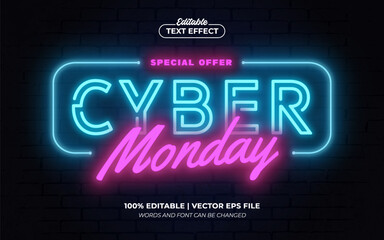 Cyber Monday 3D Neon Light Editable Text Effect Style Premium Vector