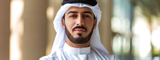 Fototapeta na wymiar Arabic Male Confident Beautiful Setting With Copyspace Generative AI
