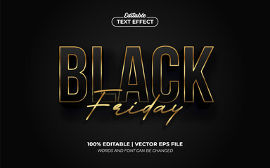 Black Friday 3d Gold Editable Text Effect Style Premium Vector
