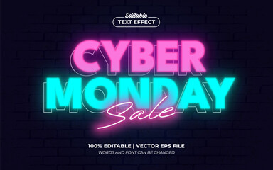 Cyber Monday Sale Neon Glow Editable Text Effect Style Premium Vector