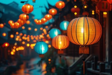 Fototapeta premium Oriental lanterns on the Chinese temple