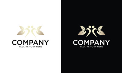 People leaf logo icon flat design template