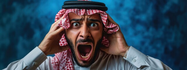 Arabic Male Horrified Good Looking Spacious Setting Generative AI