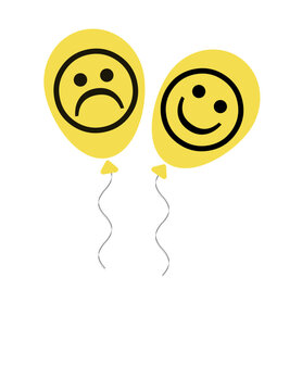 Smiley and Frowny Face Balloons on Isolated Background