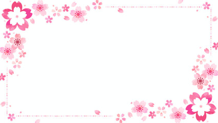 桜の花のフレーム型背景、16:9サイズ - obrazy, fototapety, plakaty