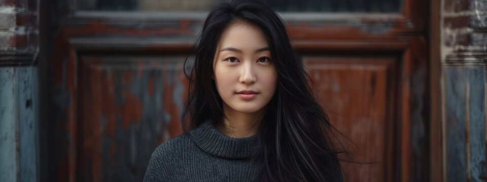 Asian Female Calm Good Looking Background With Copy Space Generative AI