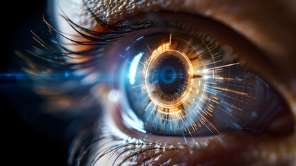 close up of futuristic augmented eye - future technology concept - obrazy, fototapety, plakaty