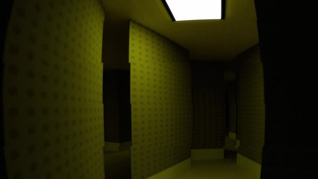 Scary 3d video render of an entity encounter in the backrooms, or of a bad dream.
