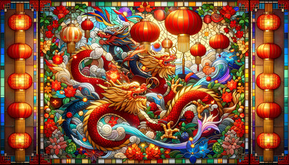 Obraz premium stained glass chinese new year