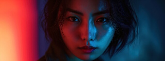 Asian Female Depressed Beautiful Spacious Backdrop Generative AI