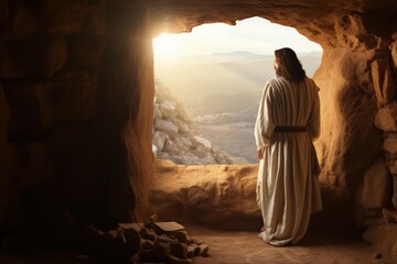 Resurrection moment: jesus christ's rebirth, the unveiling of the tomb in the sacred cave, a divine narrative of hope, faith, and spiritual awakening in Christian tradition Easter