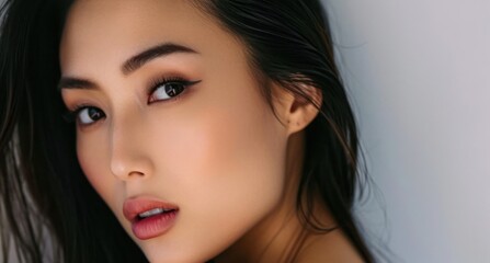 Asian Female Envious Beautiful Backdrop With Copy Space Generative AI
