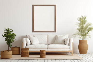 Blank white canvas empty in a boho living room