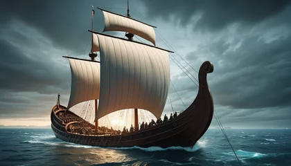 Foto op Plexiglas Abstract background Vikings. Showcasing of legendary voyages with an engaging illustration of Viking ship as a testament to the adventures of the past. . © SR07XC3