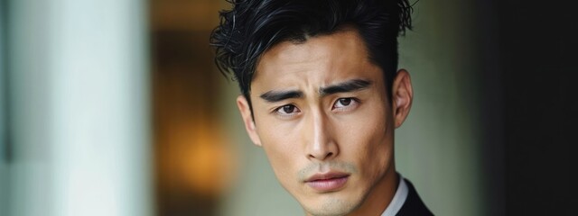 Asian Male Depressed Beautiful Spacious Backdrop Generative AI