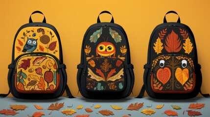 Elementary school children's backpack with autumn theme pattern design