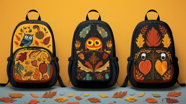 Elementary school children's backpack with autumn theme pattern design