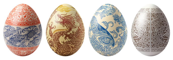 Four Chinese design Easter Eggs with a transparent background