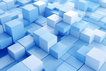 Abstract blue cubes background, 3d render, square composition, square design