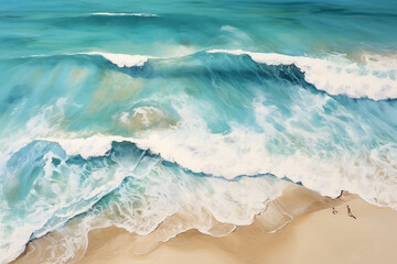 Fototapeta na wymiar Aerial view of beautiful sandy beach with turquoise ocean waves.