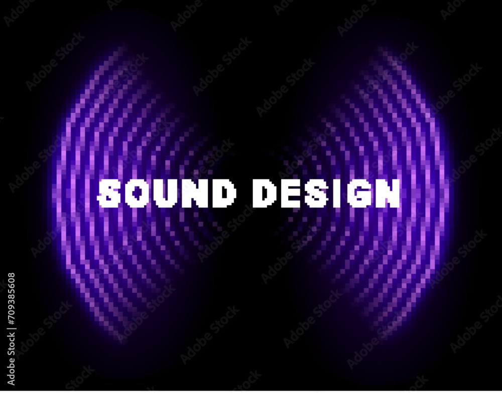 Poster dynamic sound wave visualization sound design vector illustration purple wave neon spectrum.