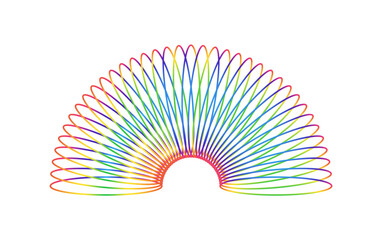 Colorful spring toy expanding in shape, rainbow-colored slinky illustration - obrazy, fototapety, plakaty